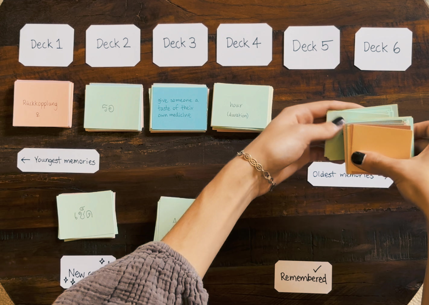 Putting the ‘remembered’ pile at the bottom of deck 6.